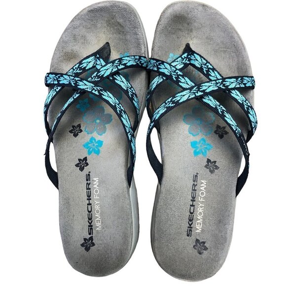 Skechers Memory Foam Thong Slip On Sandals Size 6 Aqua Blue Straps - Picture 4 of 6